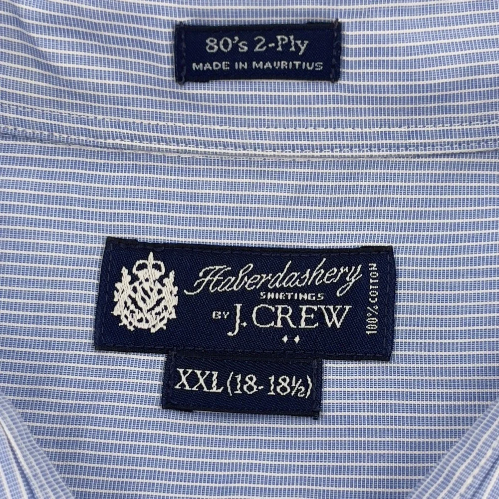Mens J. Crew Haberdashery 80s 2-Ply Blue Striped Long Sleeve Button Up Shirt XXL